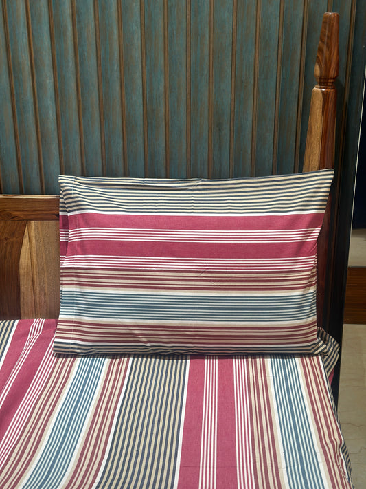 Maroon Stripe Bed Sheet with 2 Pillow Cover