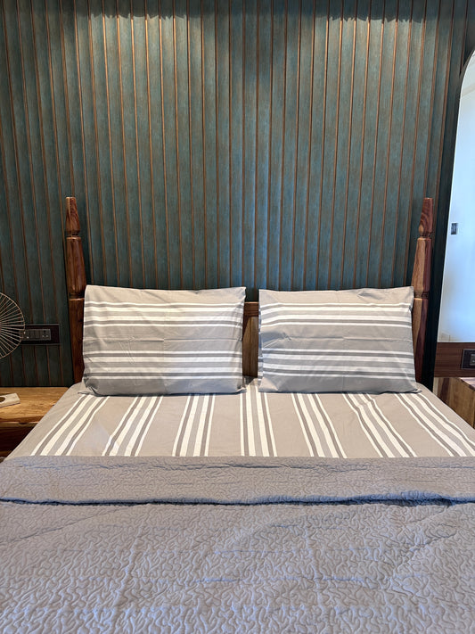 Grey Stripe Bed Sheet with 2 Pillow Cover