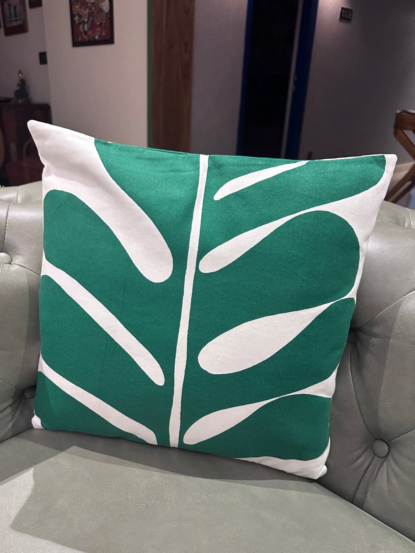 Green Leaf Printed Cushion Cover