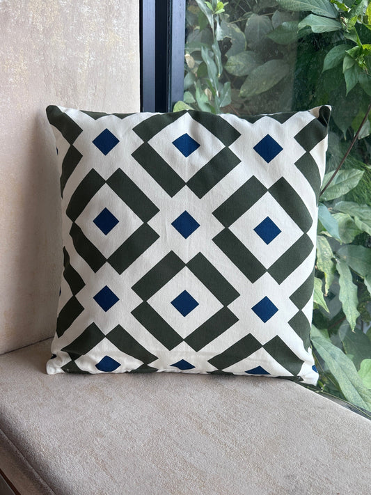 Diamond Print Blue & Olive Cushion Cover