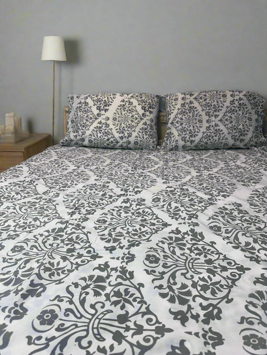 Grey Printed Bed Sheet