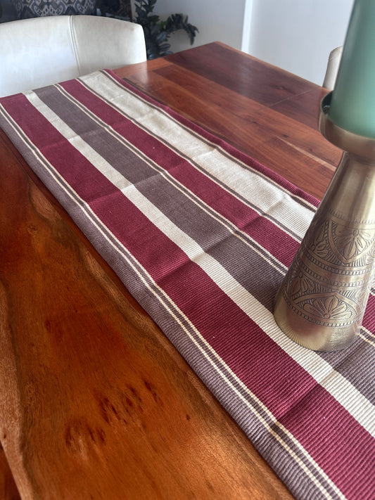 Maroon and Beige Stripe Runner