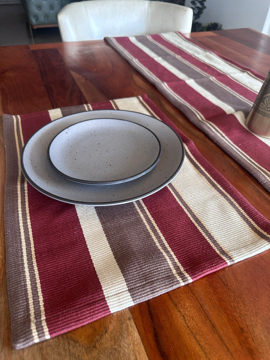 Maroon  and Beige Stripe Table Mat Set of 6