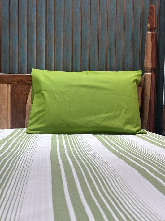 Green Stripe Bed Sheet with 2 Pillow Cover