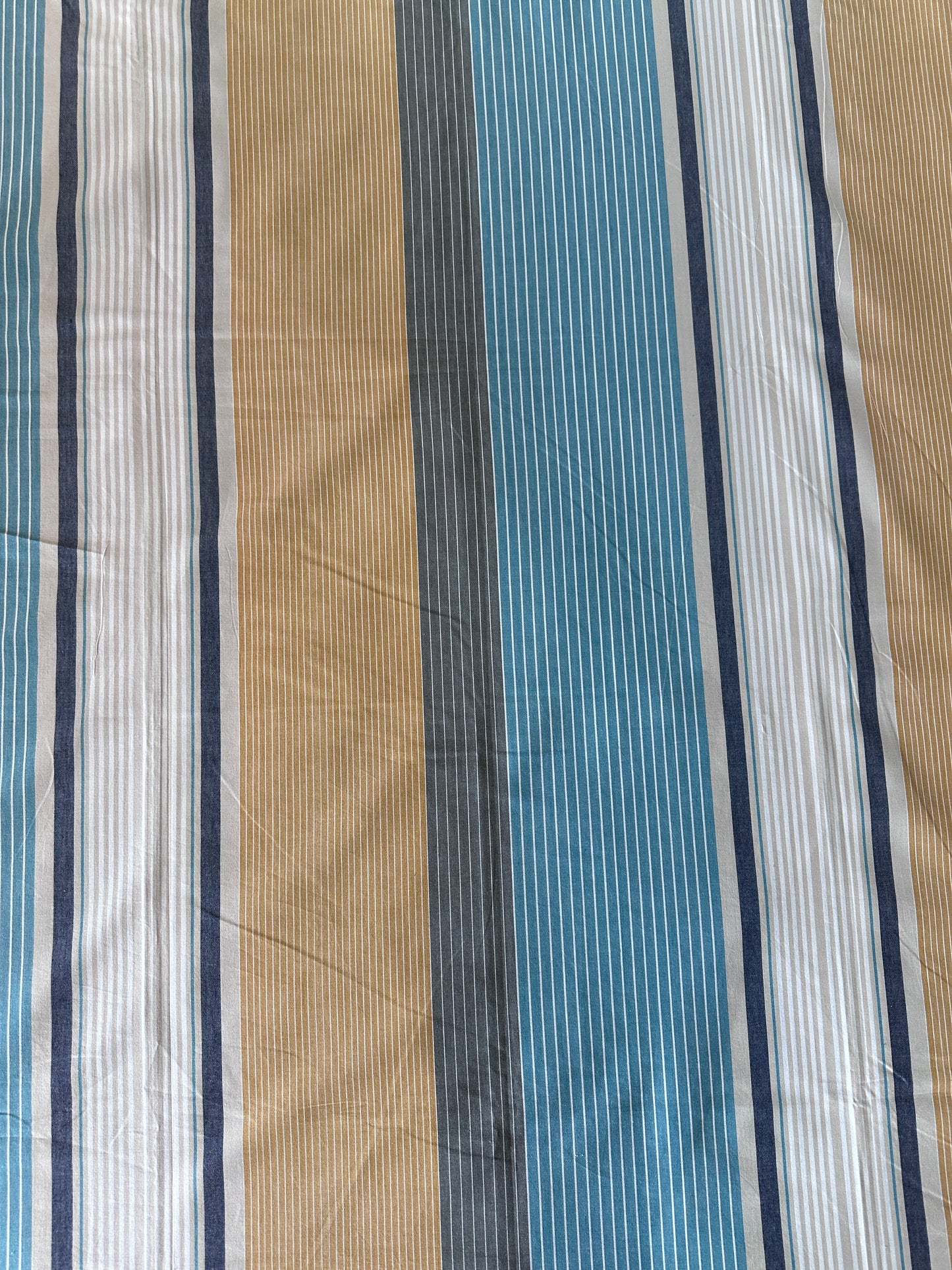 Blue and Mustard Striped Bed Sheet with 2 Pillow Cover