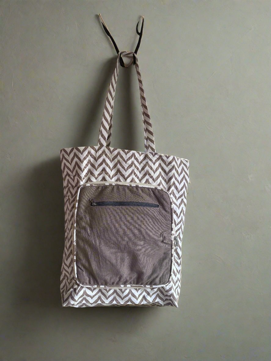 Zig Zag Beige Tote Bag