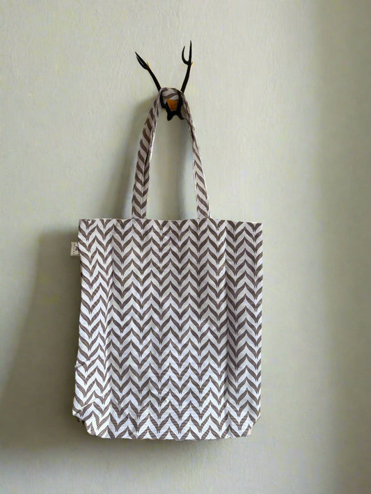 Zig Zag Beige Tote Bag