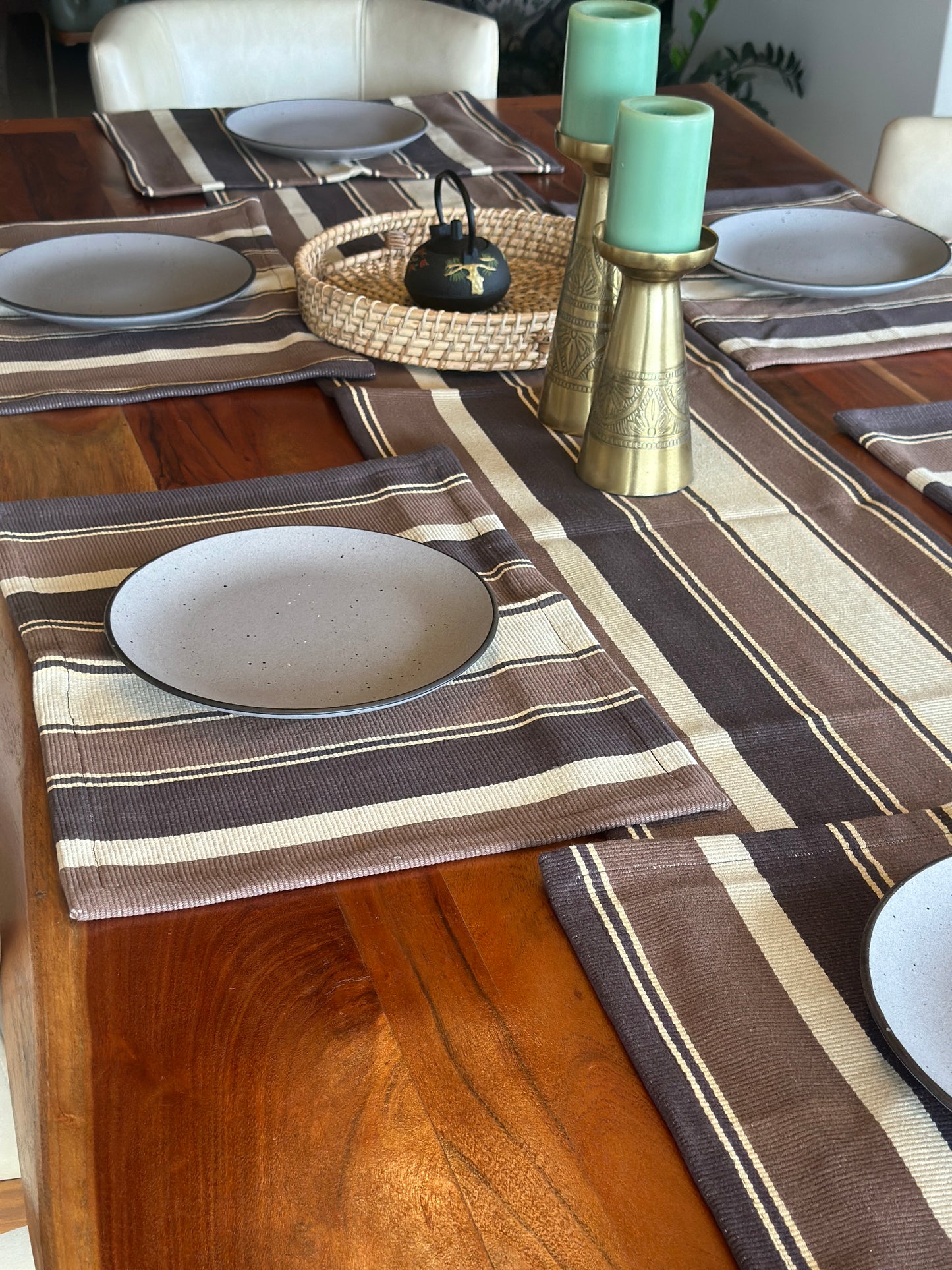 Brown Multi Striped Table Mats Set of 6